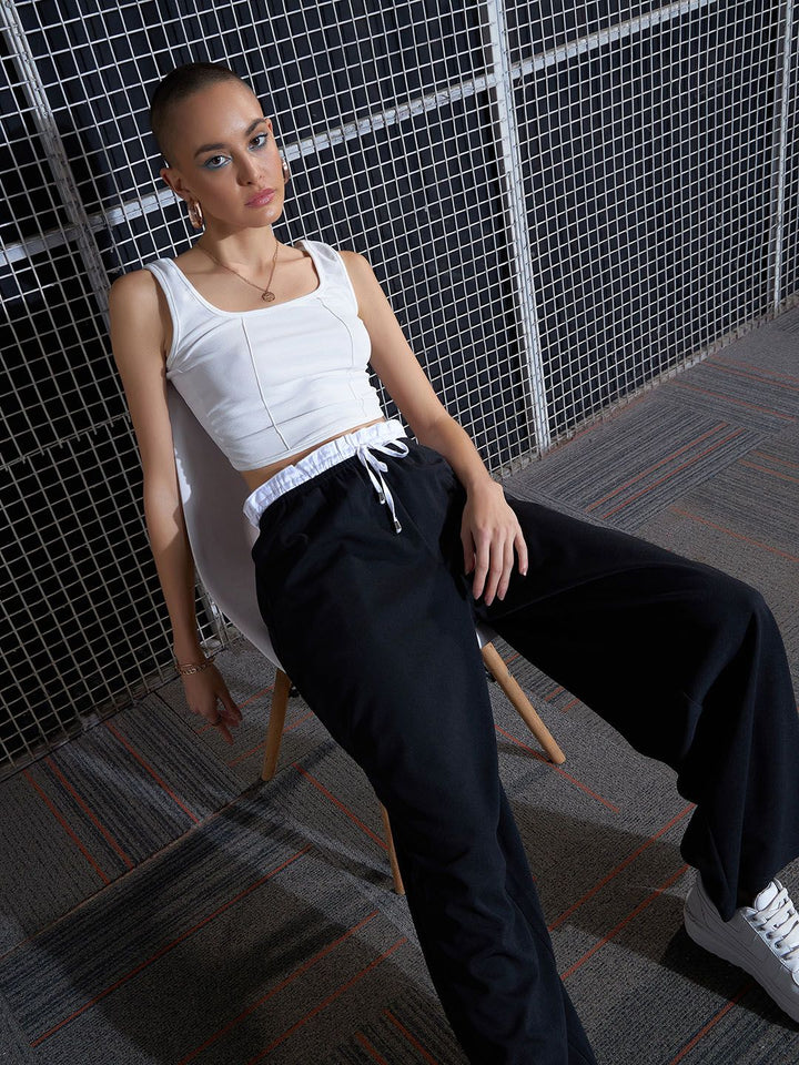 SASSAFRAS Women Black Loose Fit High-Rise Parallel Trousers