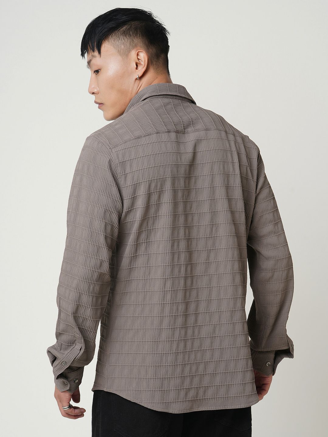VASTRADO Men Classic Fit Spread Collar Textured Casual Shirt