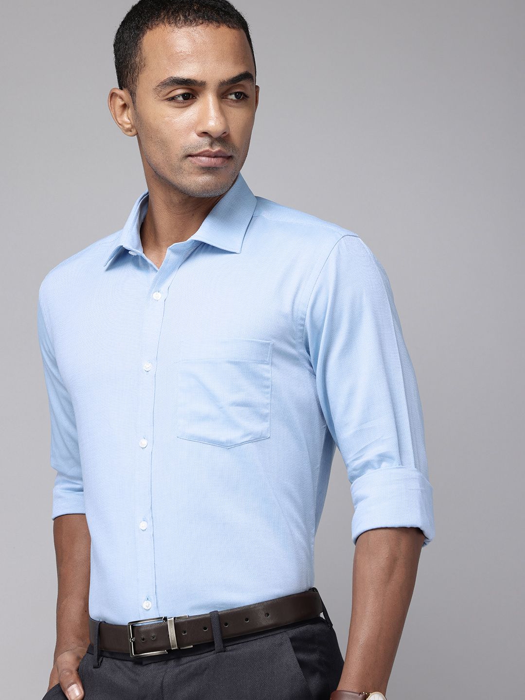 Park Avenue Pure Cotton Self Design Slim Fit Opaque Formal Shirt
