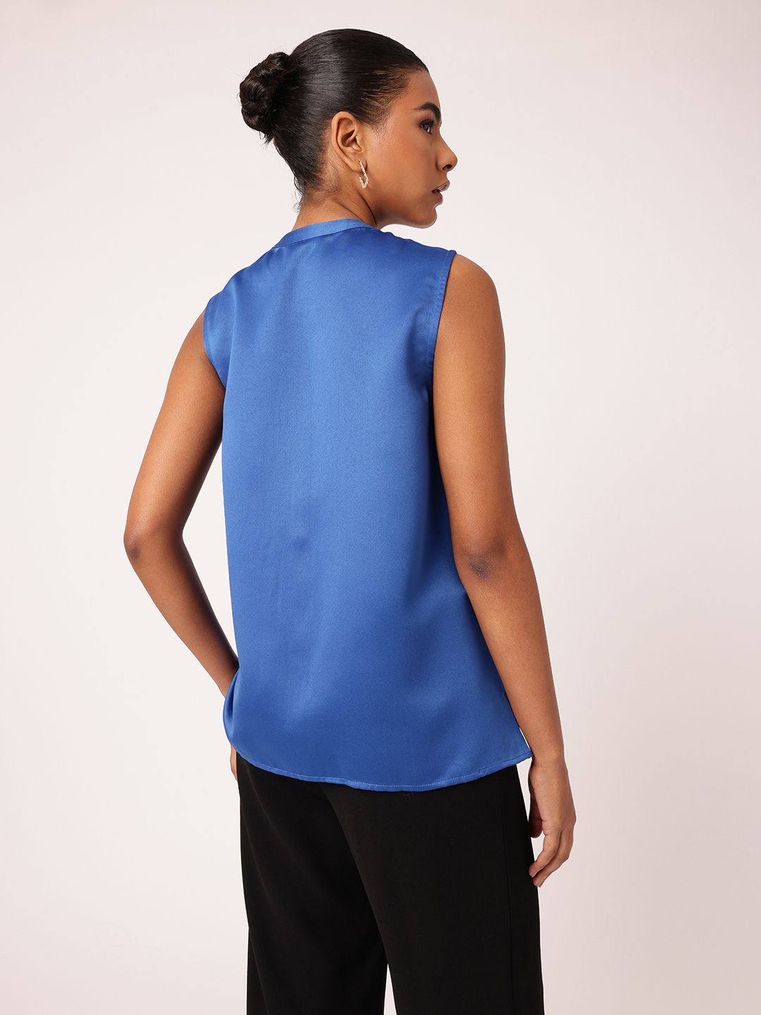 DressBerry Delicate Pleated Satin Finish Sleeveless Top