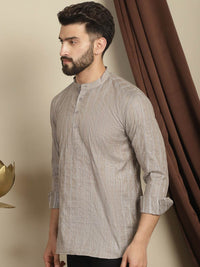 Anouk Striped Mandarin Collar Long Sleeves Cotton Kurta