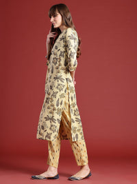 Anouk Floral Printed Pure Cotton Kurta With Trousers & Dupatta