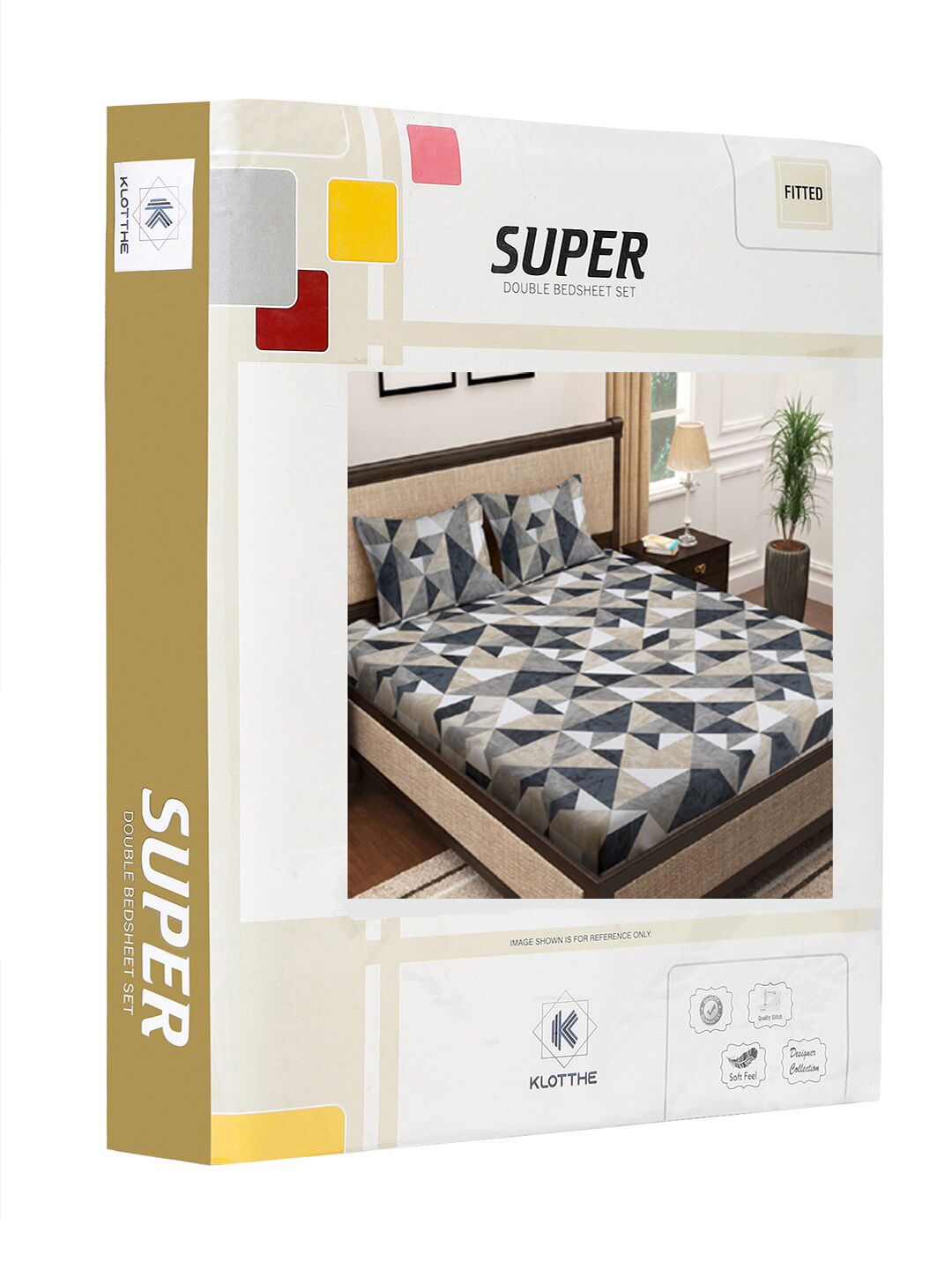 KLOTTHE Geometric Printed 400 TC Cotton Double Super King Bedsheet with 2 Pillow Cover