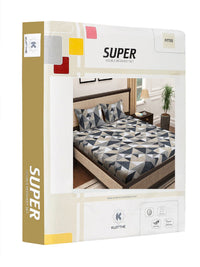 KLOTTHE Geometric Printed 400 TC Cotton Double Super King Bedsheet with 2 Pillow Cover