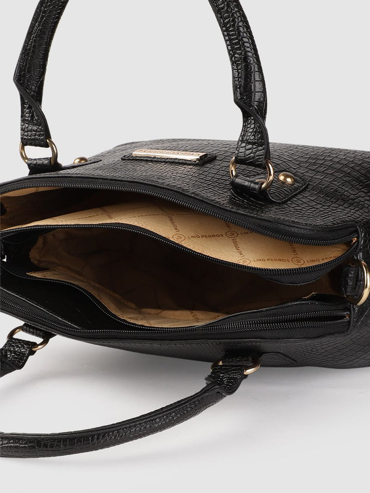 Lino Perros Black Croc Textured Handheld Bag