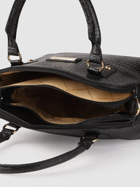 Lino Perros Black Croc Textured Handheld Bag