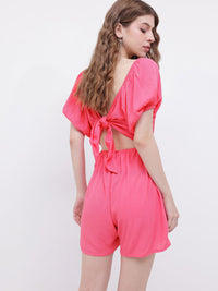 DressBerry Playful Allure Crepe Cut-Out Tie-Up Playsuit
