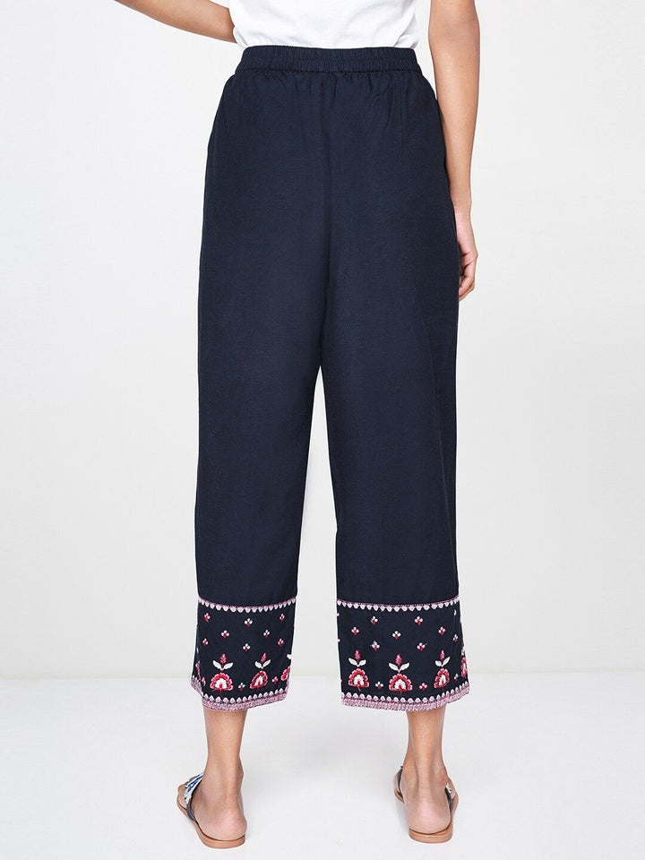 Global Desi Women Navy Blue Regular Fit Embroidered Culottes