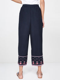 Global Desi Women Navy Blue Regular Fit Embroidered Culottes
