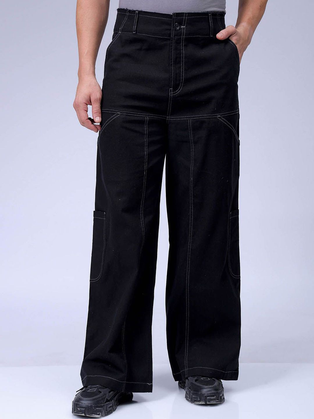 The Indian Garage Co Men Loose Fit Mid-Rise Cargos Trousers