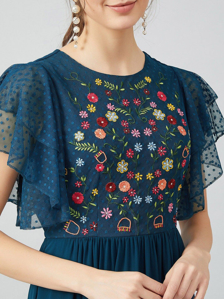 Athena Blue Embroidered Maxi Dress