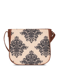ZOUK Peach-Coloured Floral Printed Structured Sling Bag