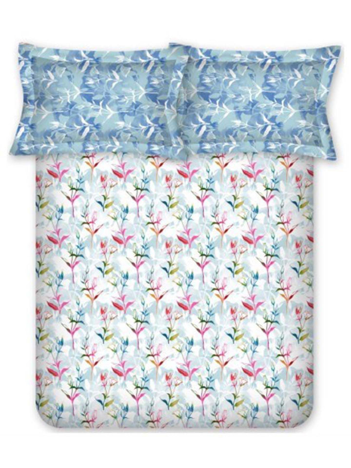 BOMBAY DYEING Blumen Blue Floral 104 TC Cotton Queen Bedsheet Set-2.24 m X 2.54 m