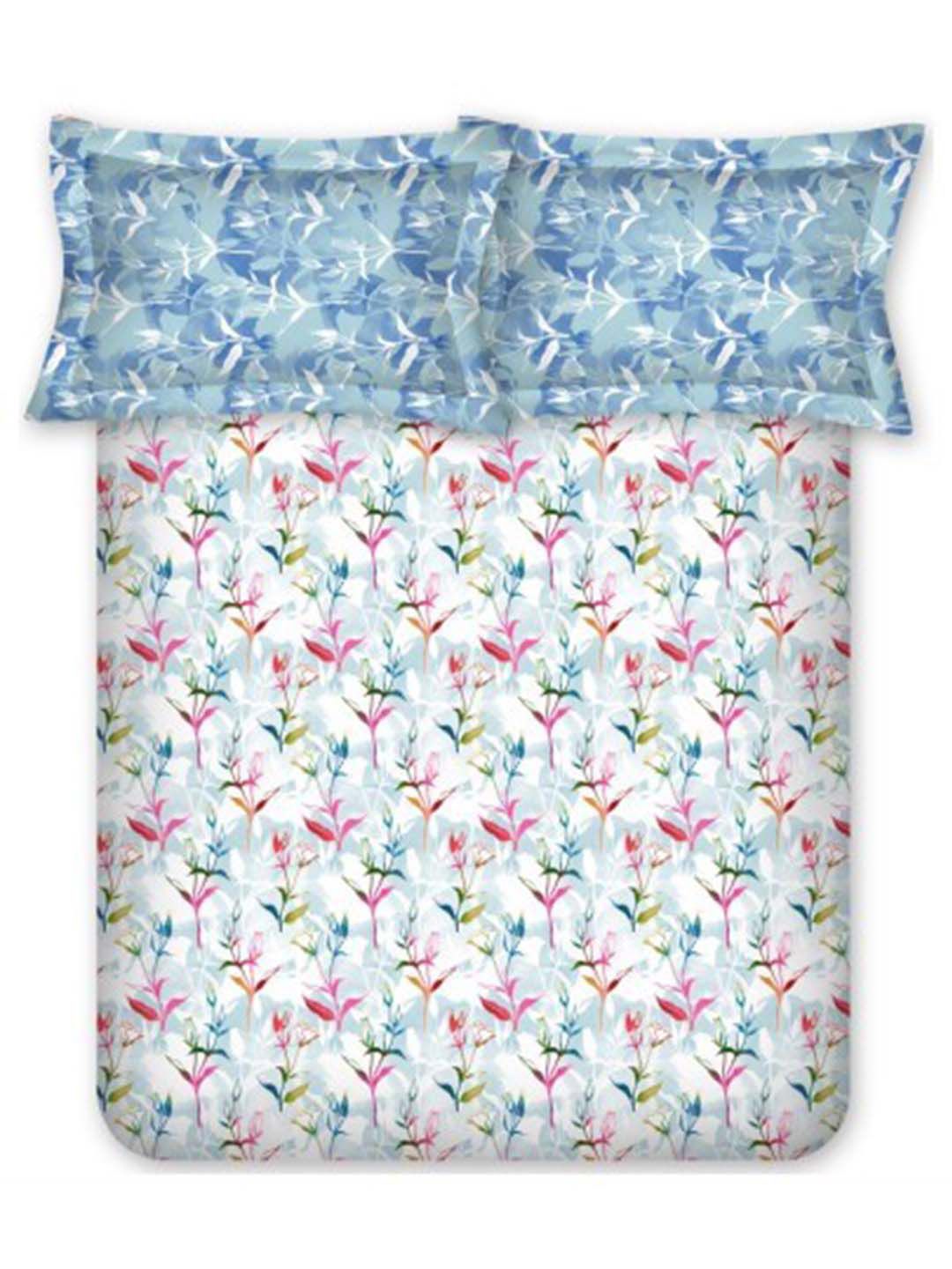 BOMBAY DYEING Blumen Blue Floral 104 TC Cotton Queen Bedsheet Set-2.24 m X 2.54 m