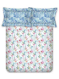 BOMBAY DYEING Blumen Blue Floral 104 TC Cotton Queen Bedsheet Set-2.24 m X 2.54 m