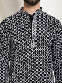 SOJANYA Kurta Katun Tulen Bersulam Geometrik Kolar Mandarin Lurus