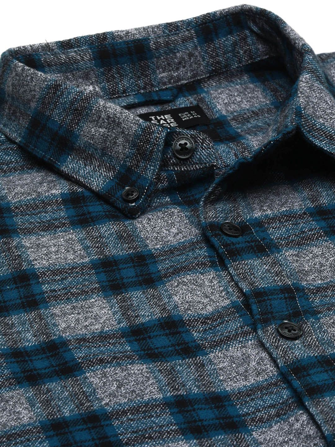 THE BEAR HOUSE Men Grey Slim Fit Pure Cotton Checked Casual Shirt
