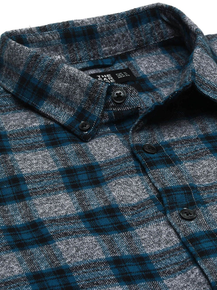 THE BEAR HOUSE Men Grey Slim Fit Pure Cotton Checked Casual Shirt