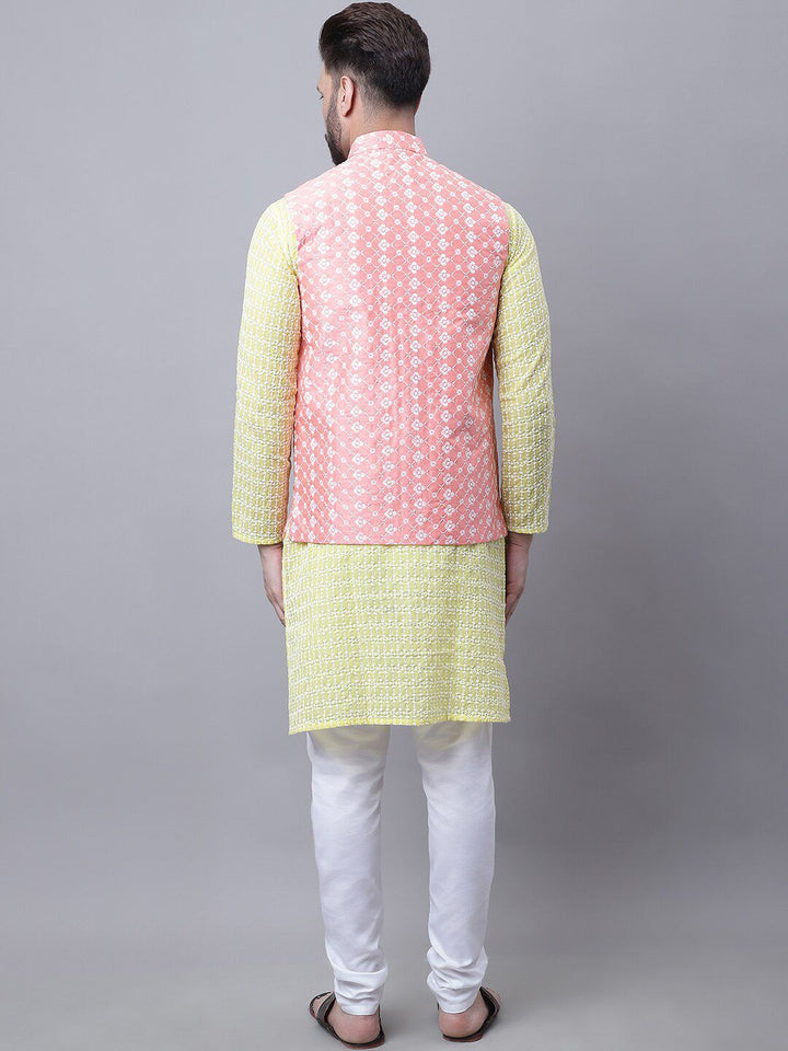SOJANYA Men Floral Embroidered Pure Cotton Kurta With Pyjamas & Nehru Jacket