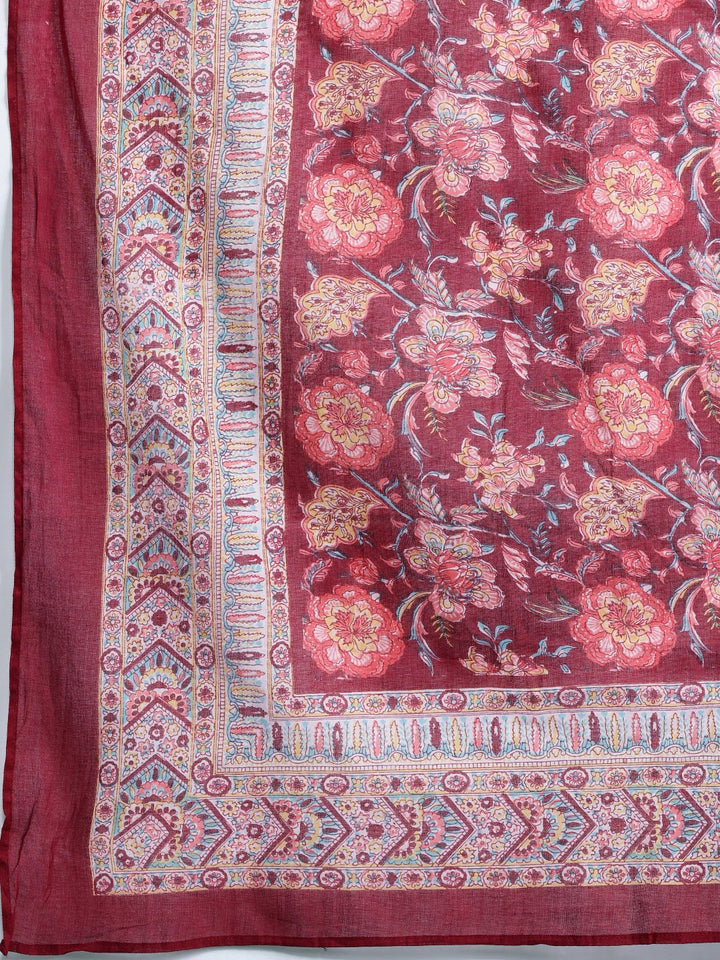 Indo Era Floral Embroidered  Thread Work Kurta With Palazzos & Dupatta