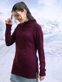 Tokyo Talkies Purple High Neck Longline Pullover
