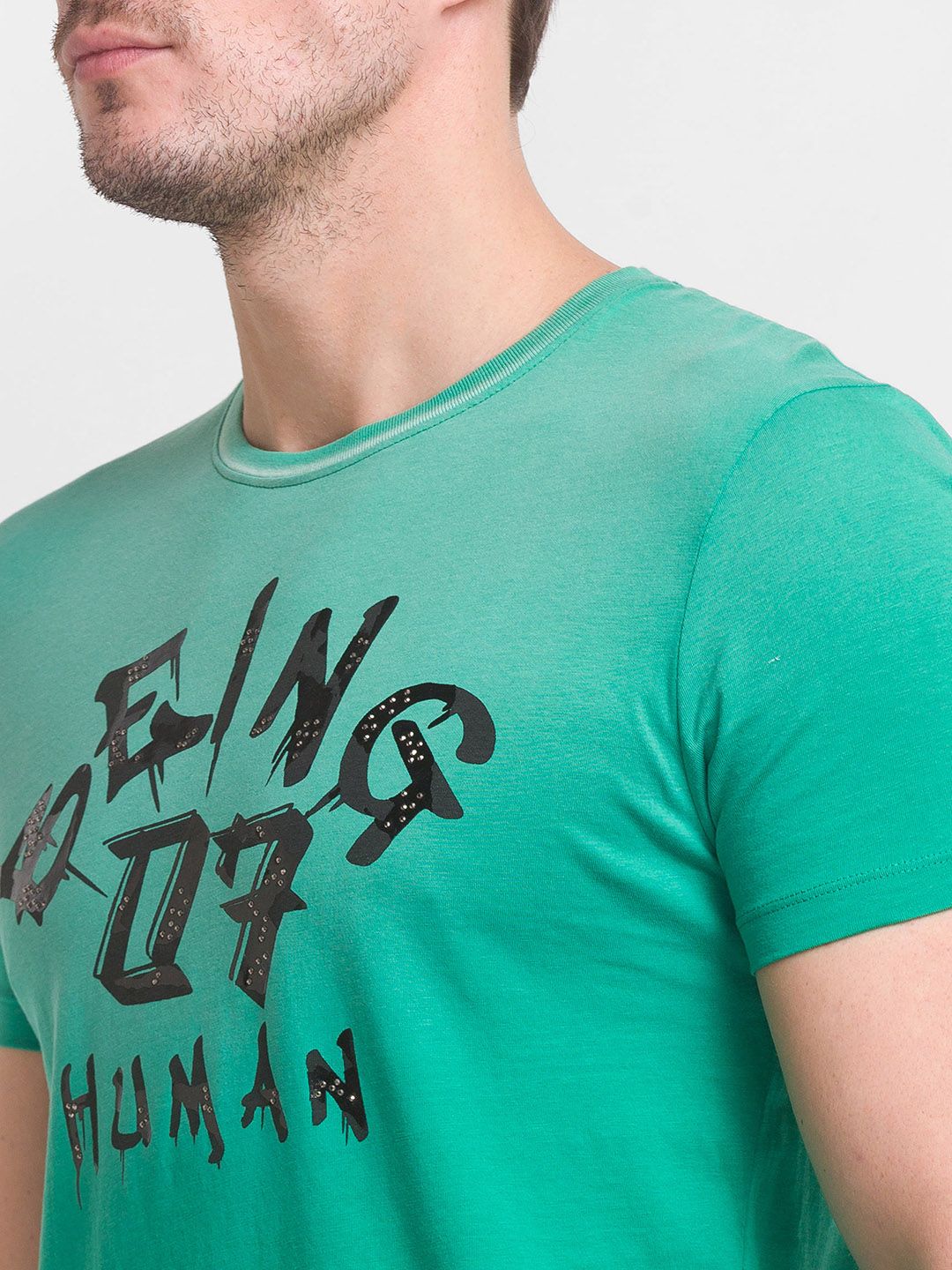 Being Human Men Green Printed Cotton T-shirt