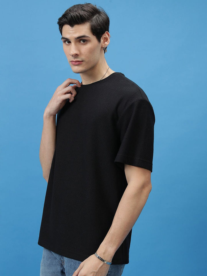 HIGHLANDER Drop-Shoulder Sleeves Oversized Popcorn structured T-shirt