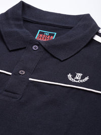 The Indian Garage Co Men Navy Blue Solid Polo Collar Applique Detail Slim Fit T-shirt