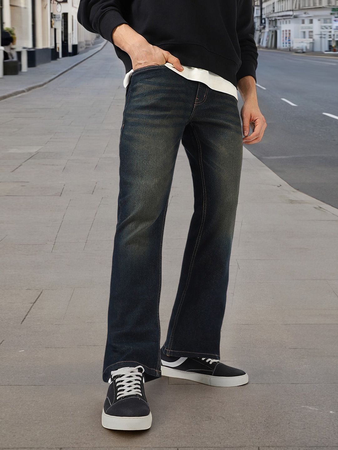 Urbano Fashion Men Bootcut Light Fade Clean Look Stretchable Jeans