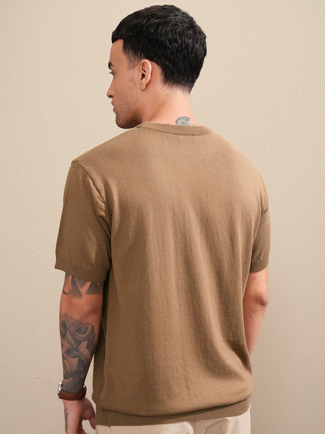 HIGHLANDER Men Knitted Self Design Relaxed Fit Tshirt