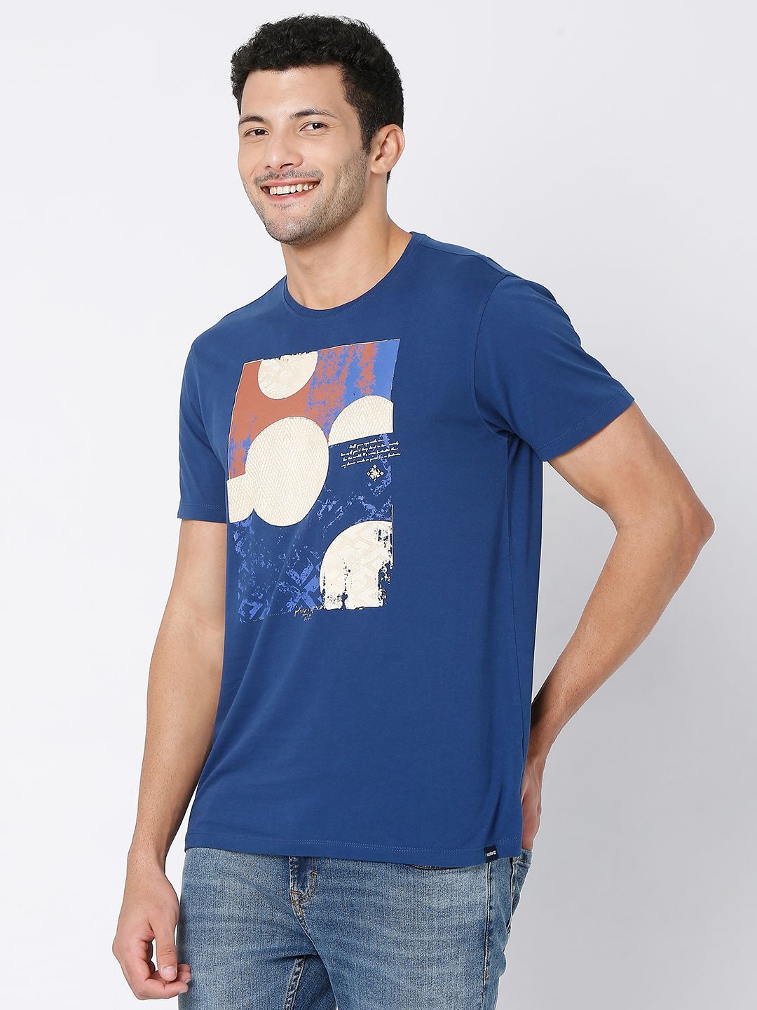 SPYKAR Pure Cotton Graphic Printed Slim Fit Casual T-shirt