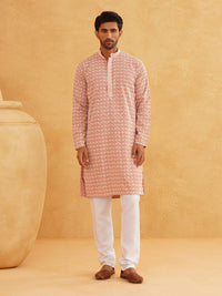 SOJANYA Geometric Embroidered Mandarin Collar Straight Pure Cotton Kurta