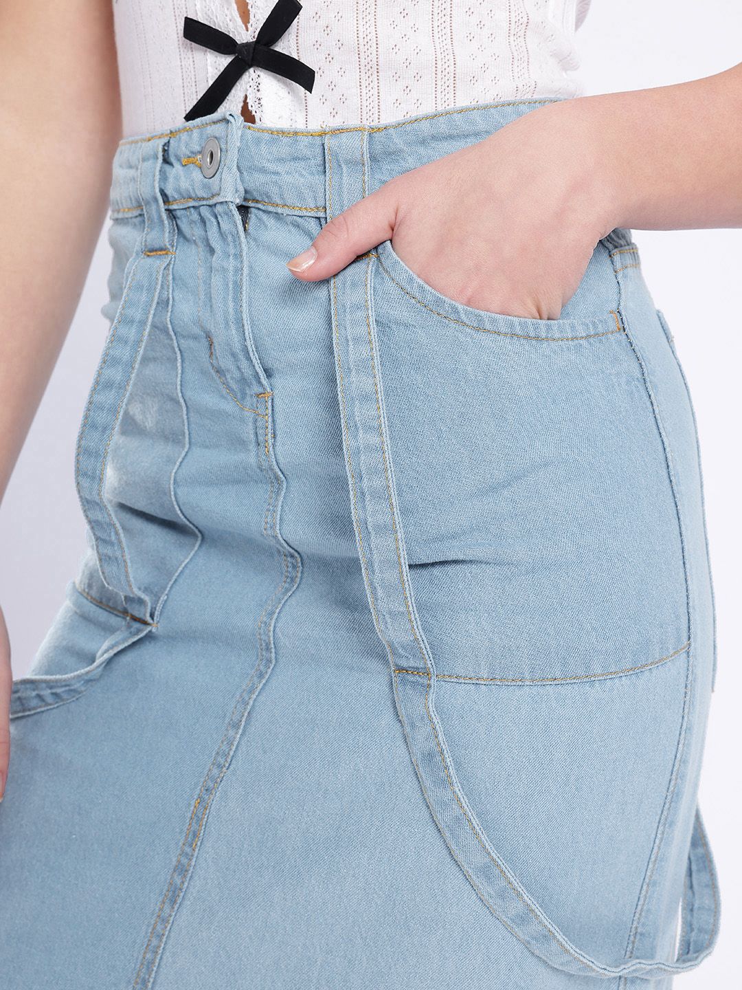 DressBerry Women Cool Edge Cargo Denim Maxi Skirt