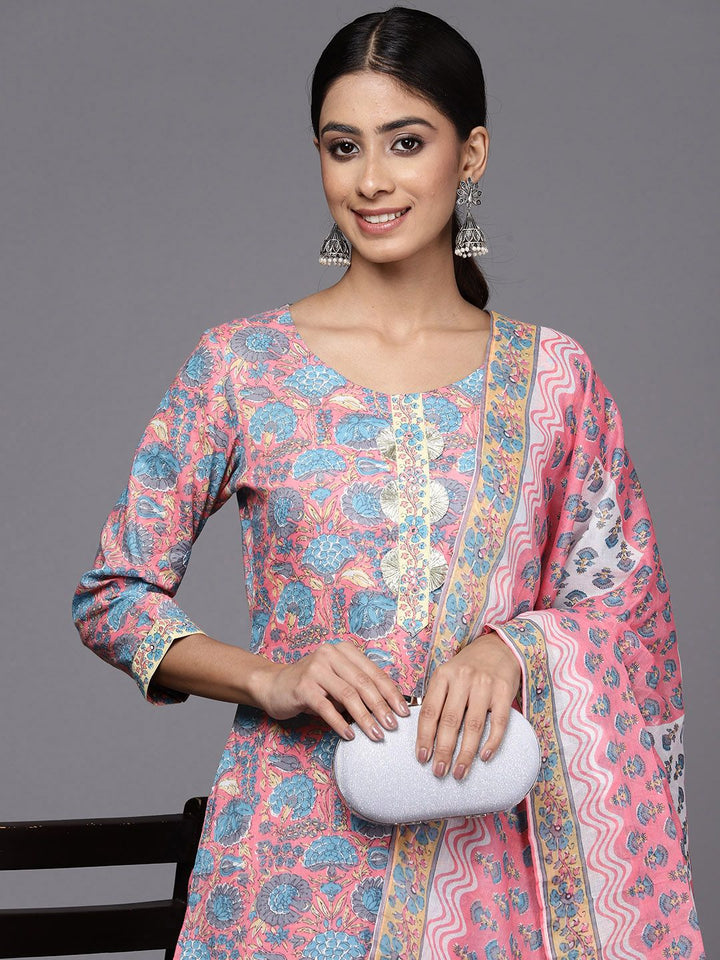 Libas Women Floral Printed Gotta Patti Pure Cotton Kurta with Trousers & With Dupatta