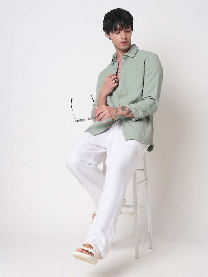 VASTRADO Men Classic Spread Collar Textured Solid Slim Fit Casual Shirt