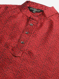 SOJANYA Men Red & Beige Ethnic Motifs Woven Design Kurta with Churidar & Nehru Jacket