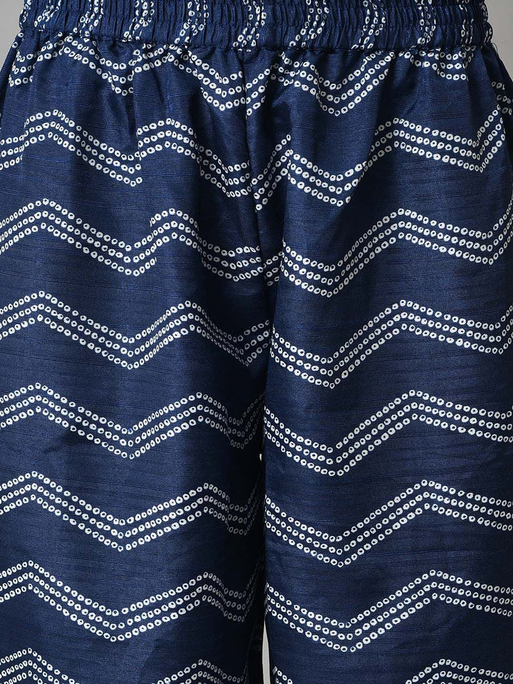 W Festive Bandhani Print Silk Kurta With Palazzos & Dupatta