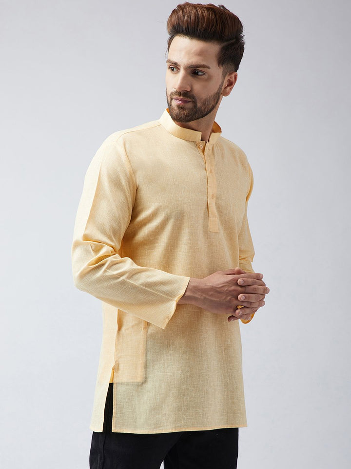 SOJANYA Kurta Pendek Rekaan Tenunan Kuning Lelaki