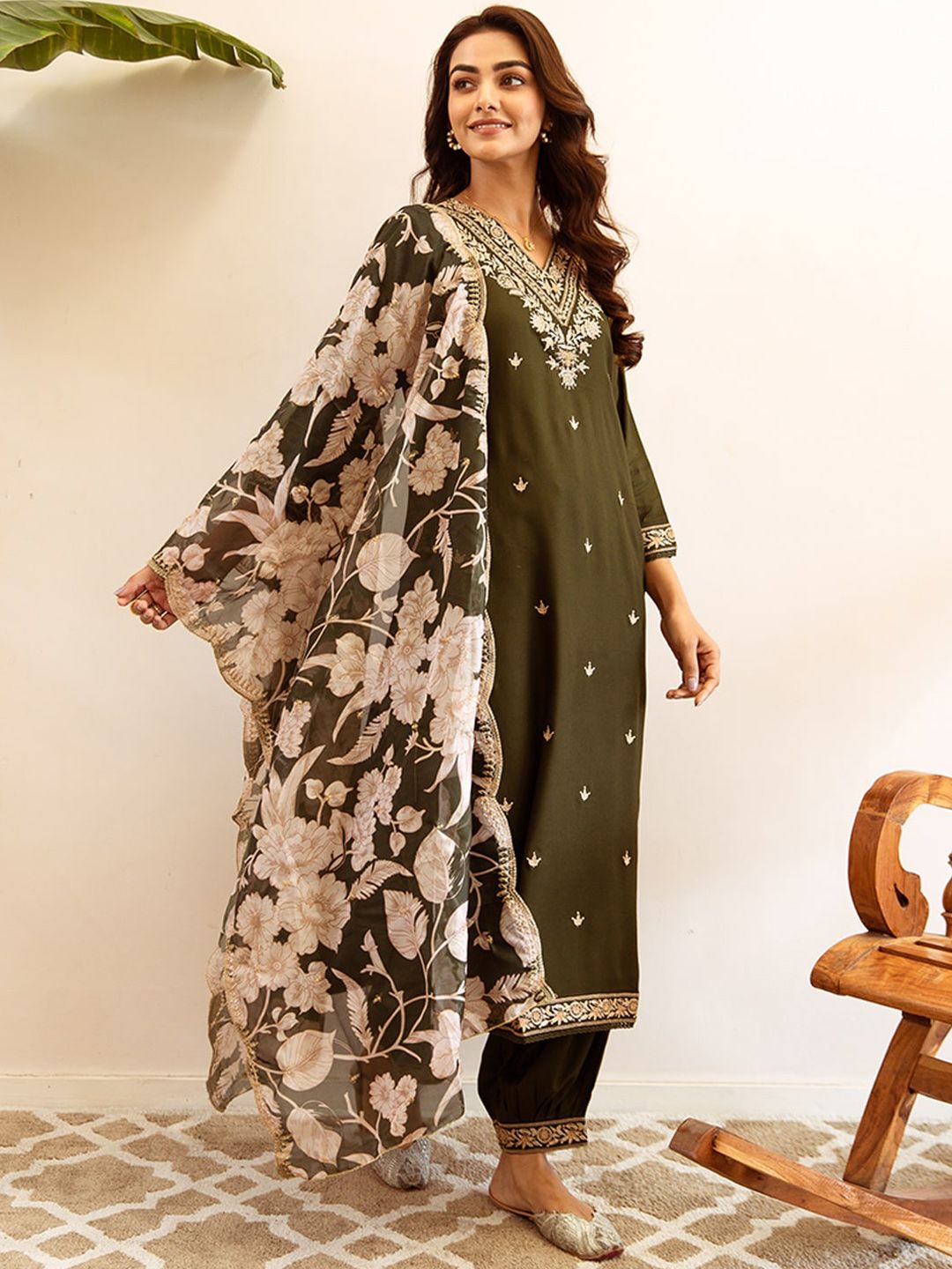 Indo Era Ethnic Motifs Embroidered Regular Thread Work Kurta with Salwar & With Dupatta