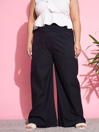 SASSAFRAS Curve Women Black Straight Fit High-Rise Pure Cotton Parallel Trousers