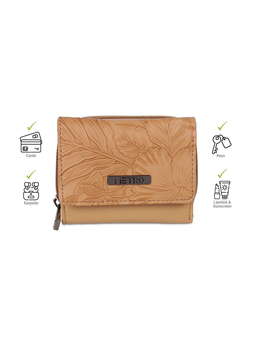 Metro Women Self Design Zip Around Wallet