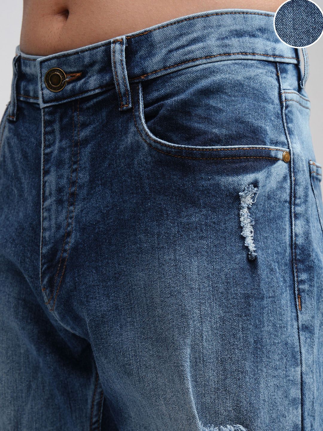 HIGHLANDER Men Straight Fit Mildly Distressed Light Fade Stretchable Jeans