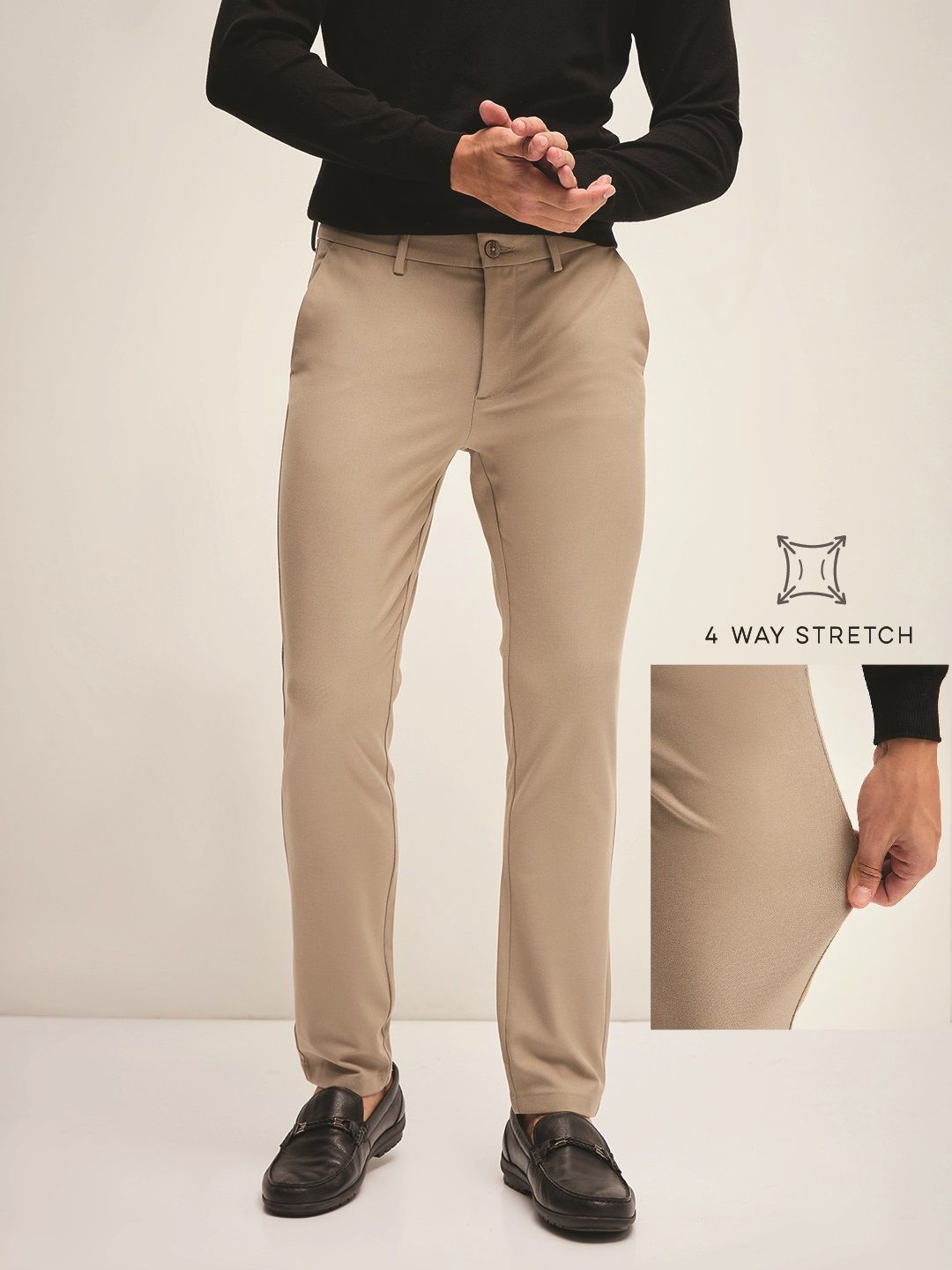 THE BEAR HOUSE Men Solid 4 Way Stretch Slim Fit Formal Trouser