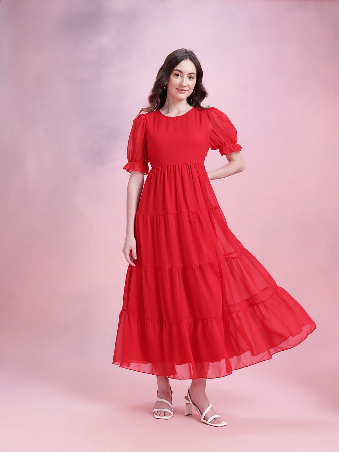 DressBerry Puff Sleeve Tiered Maxi Dress