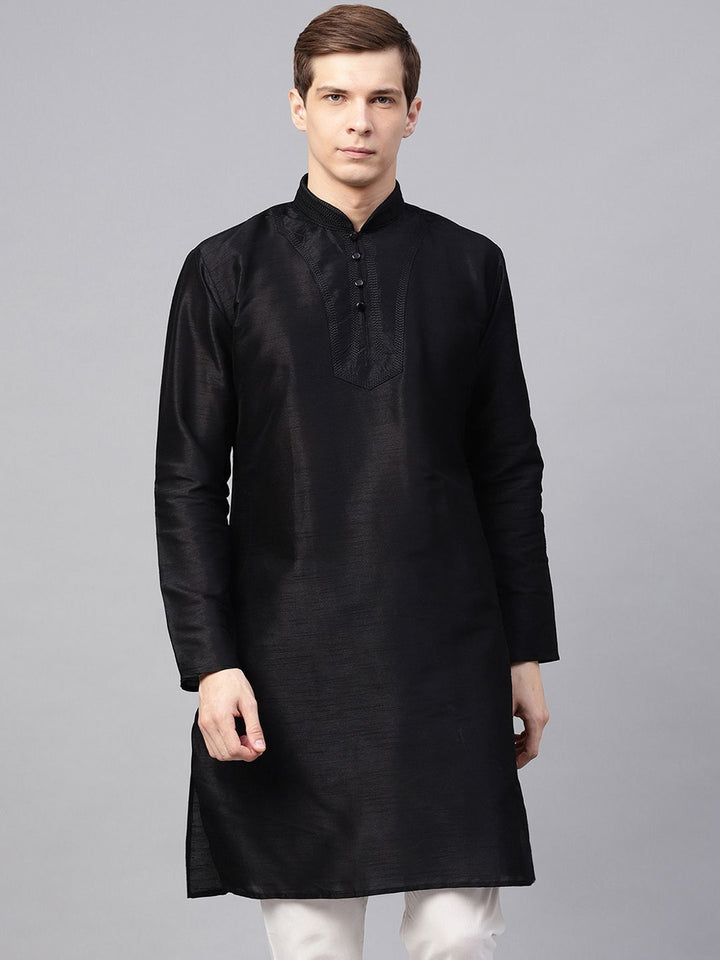 SOJANYA Lelaki Hitam Solid Kurta Lurus