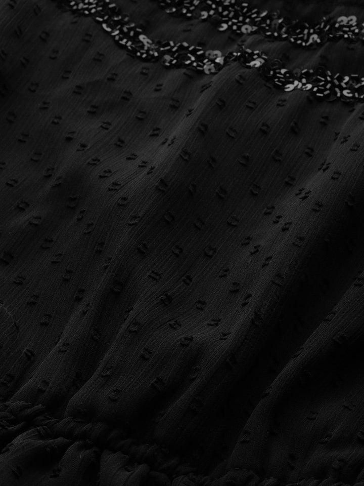 Antheaa Women Black Self-Design Bardot Top