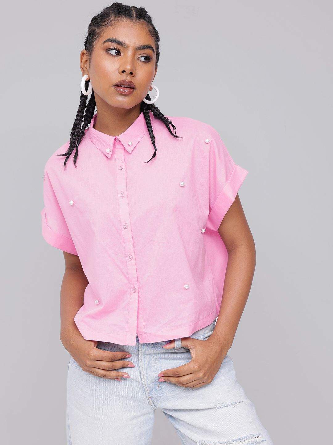 DressBerry Blowzy Pearl Detail Extended Sleeves Shirt