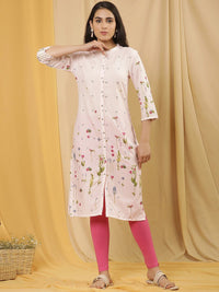 W Floral Printed Mandarin Collar Straight Kurta With Leggings