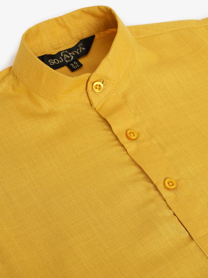 SOJANYA Boys Mustard Yellow Solid Mandarin Collar Straight Kurta