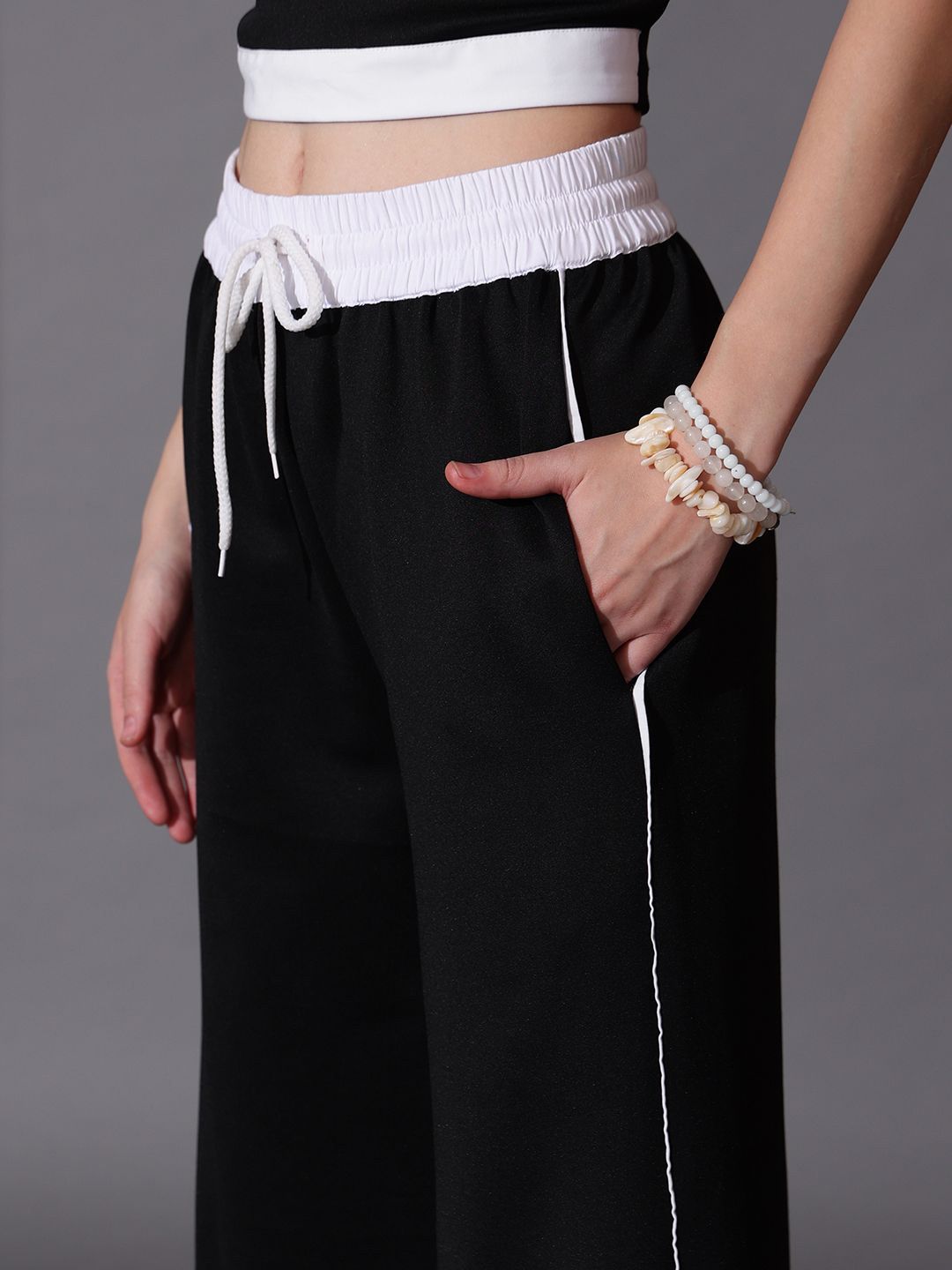 STREET 9 Pure Cotton Solid Halter Neck Top & Trousers Co-Ord Set